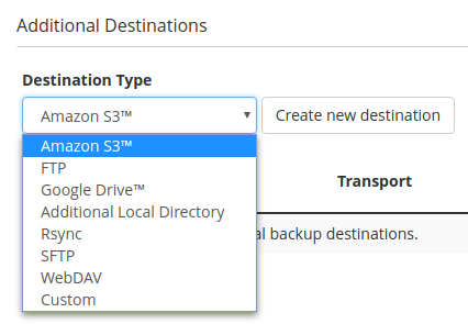 Schedule cPanel Backups in WHM - Select Destination