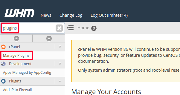 Access the Plugin Manager in WHM