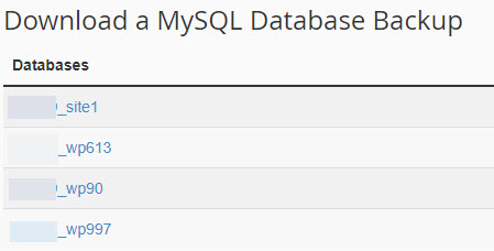 List of MySQL Database Backups