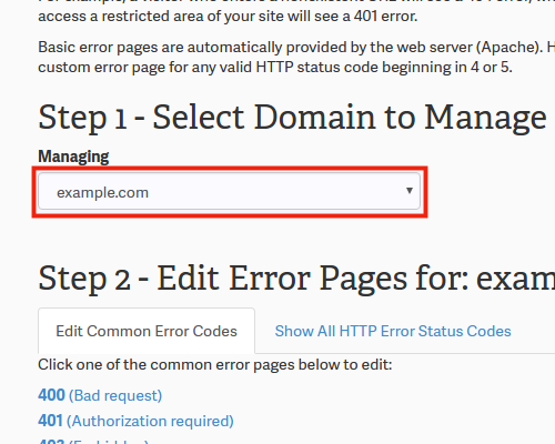cPanel Domain Error Pages