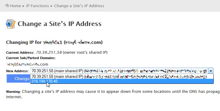 Changing Site IP Address