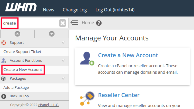 Creating a New cPanel Account in WHM