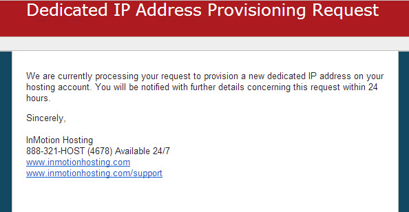 Email notification of the request for dedicated IP address